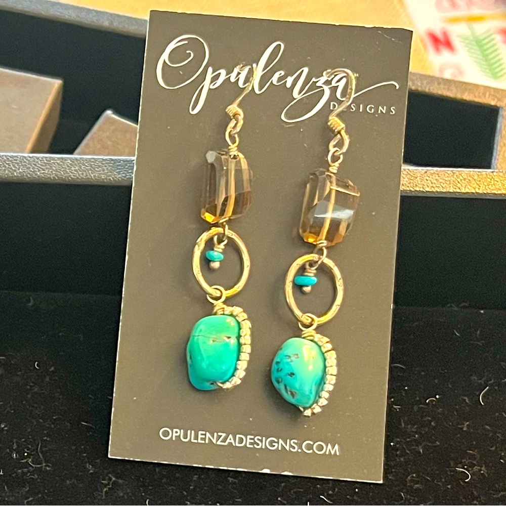 Hilltribe Turquoise and Smoky Quartz SS earringsgs